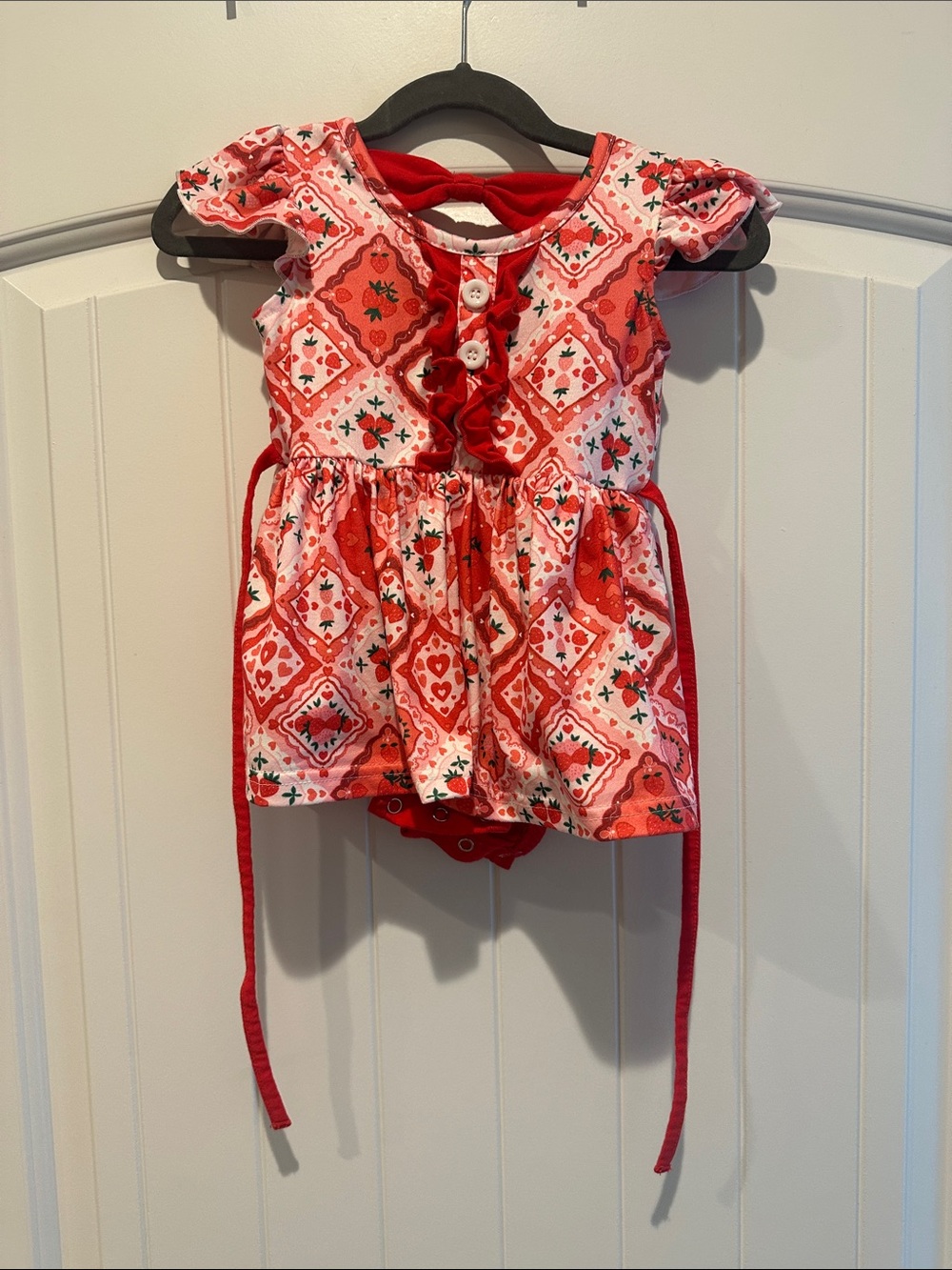 Girls' Red Printed Short-Sleeve One-Piece Dress